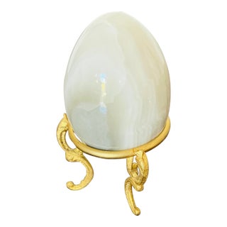 Natural Gray Agate Stone Egg on Gold Stand For Sale