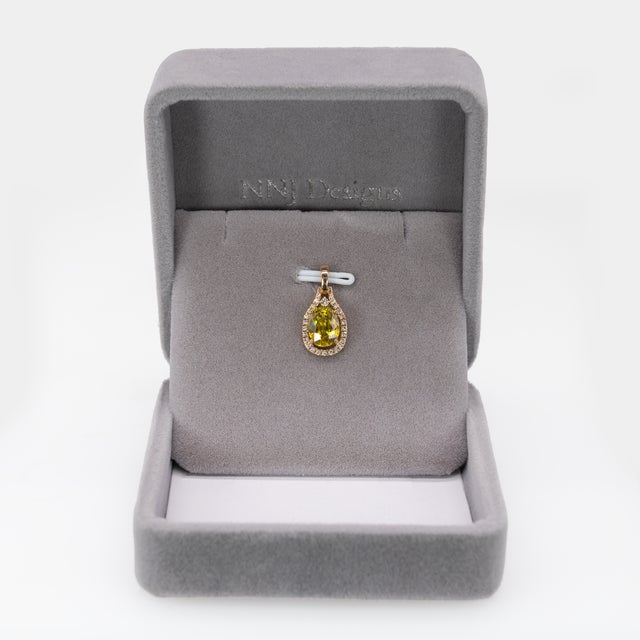 Modern 2.1Ct Sphene Pendant With Earth-Mined Diamond Accents in Solid 14k Gold, 8x6mm For Sale - Image 3 of 7