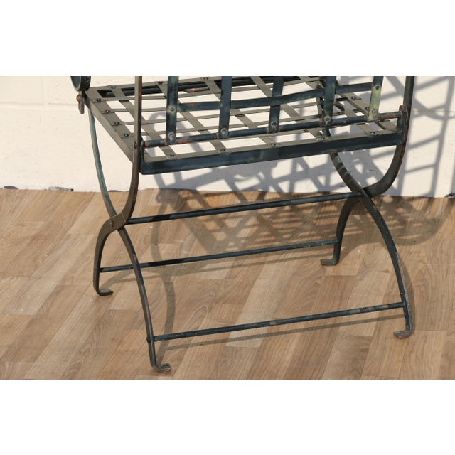 Metal Pair of Hervé Baume French Wrought Iron Folding Patio Chairs | Outdoor Garden Armchairs | France 1970s For Sale - Image 7 of 18