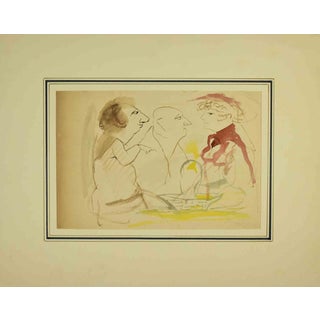 Mino Maccari, Figures Watercolor Drawing, 1945, Watercolor For Sale