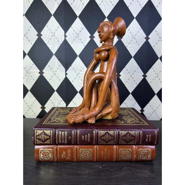 Vintage Indian Terracotta Seated Woman Folk Art Sculpture, 10" For Sale - Image 12 of 18