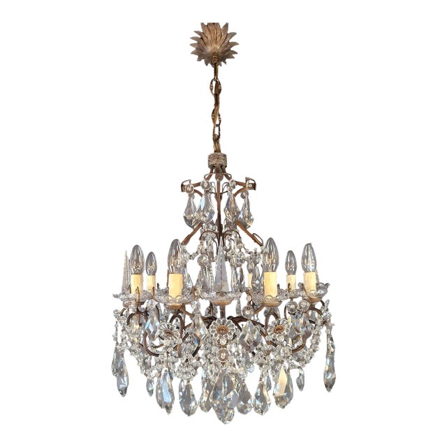 Antique Neoclassical Crystal Lustre Ceiling Lamp Chandelier For Sale