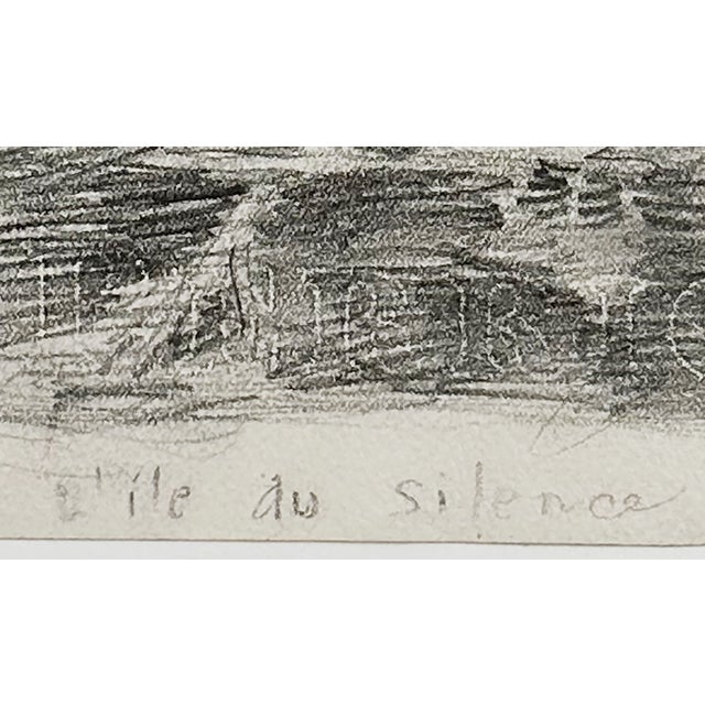 French Early 1900's Small Antique French Landscape of l'Ile De Silence in France, Graphite Drawing on Paper With Mat For Sale - Image 3 of 3