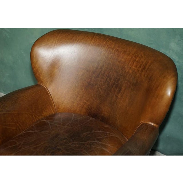 Handmade Cigar Brown Leather Club Chair For Sale - Image 4 of 16