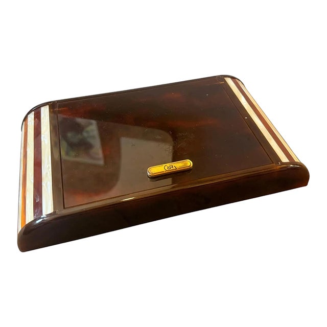 1970s Mid-Century Modern Faux Tortoiseshell Lucite Games Box by Renzo Romagnoli For Sale