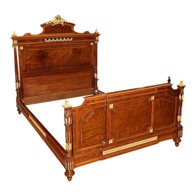19th Century Bronze Mounted French Plum Pudding Acajou Mahogany Full Size Bed For Sale