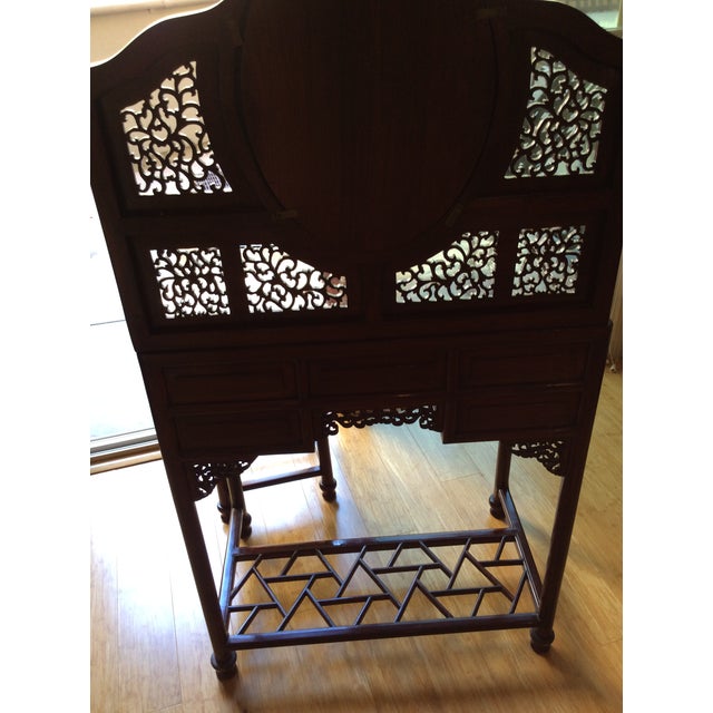 Red 20th Century Chinese Burl Wood and Blackwood Dressing Table with Stool - 2 Pieces For Sale - Image 8 of 12