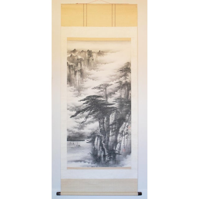 XL 1900-1940s Ink Landscape by Keihou, Japanese Scroll Painting For Sale - Image 14 of 15