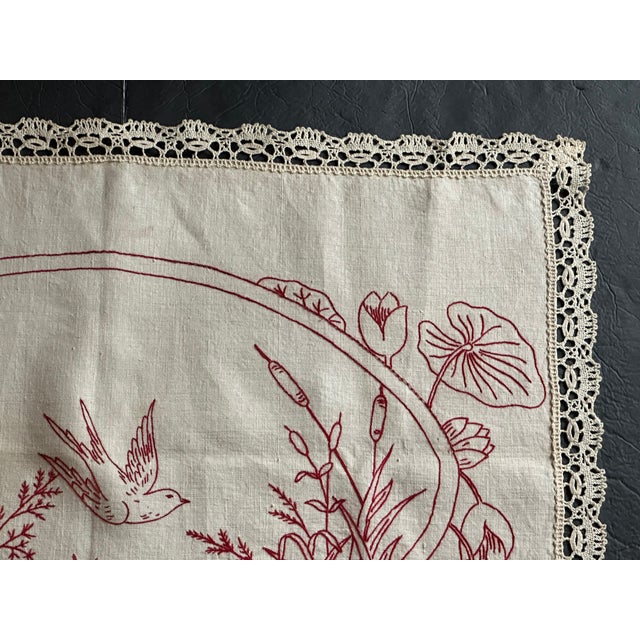 Antique Red Work Embroidery Panel | Chairish