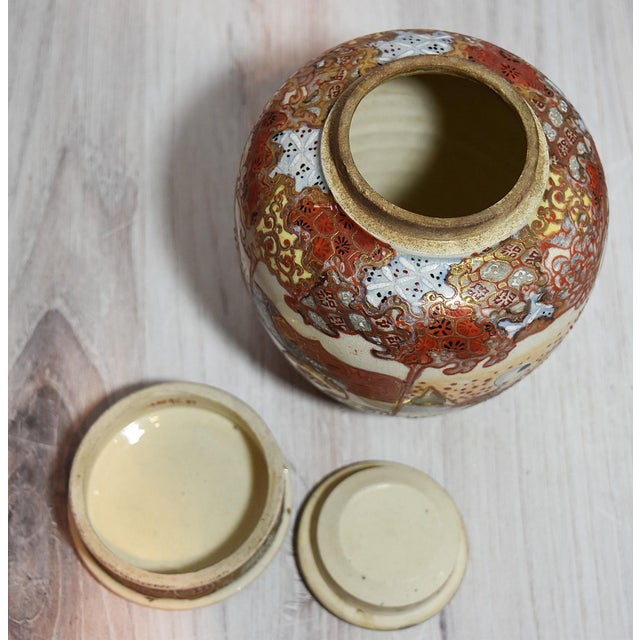 Antique Japanese Satsuma Ginger Jar Signed With 2 Lids For Sale - Image 9 of 17