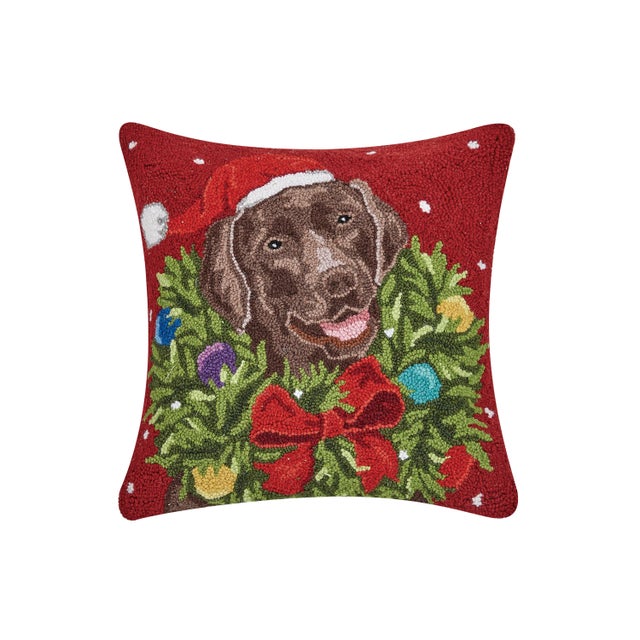 Traditional Santa Chocolate Labrador Wreath Hook Pillow 18" x 18" For Sale - Image 3 of 3