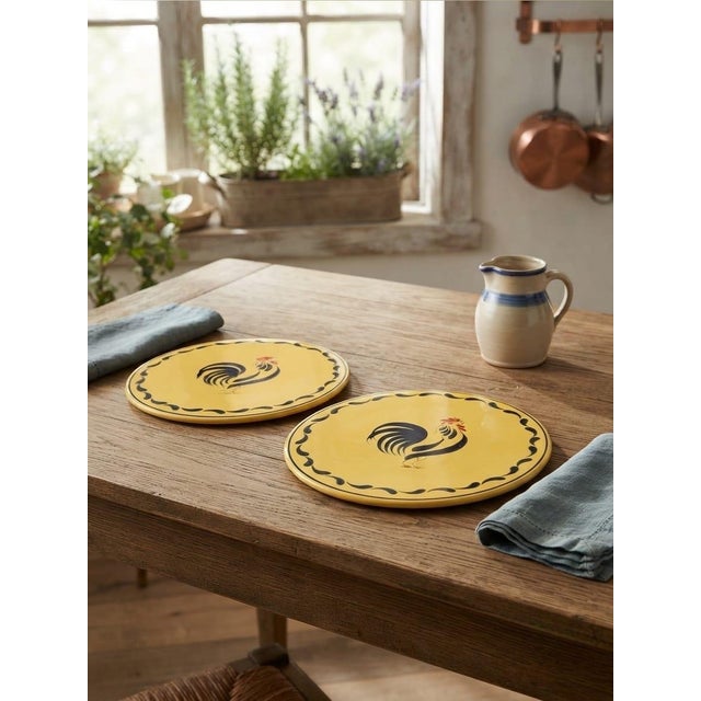Vintage French Country Yellow Ceramic Rooster Placemats / Trivets - a Pair For Sale - Image 12 of 12