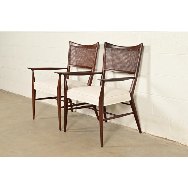 Paul McCobb Irwin Collection Mid-Century Modern Sculpted Walnut Cane Back Armchair, Newly Refinished For Sale - Image 12 of 13