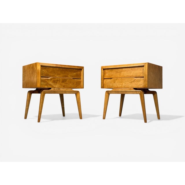 Mid-Century Modern Edmond J Spence, Nightstands, Burled Maple, Bentwood, Sweden, 1960s For Sale - Image 3 of 10