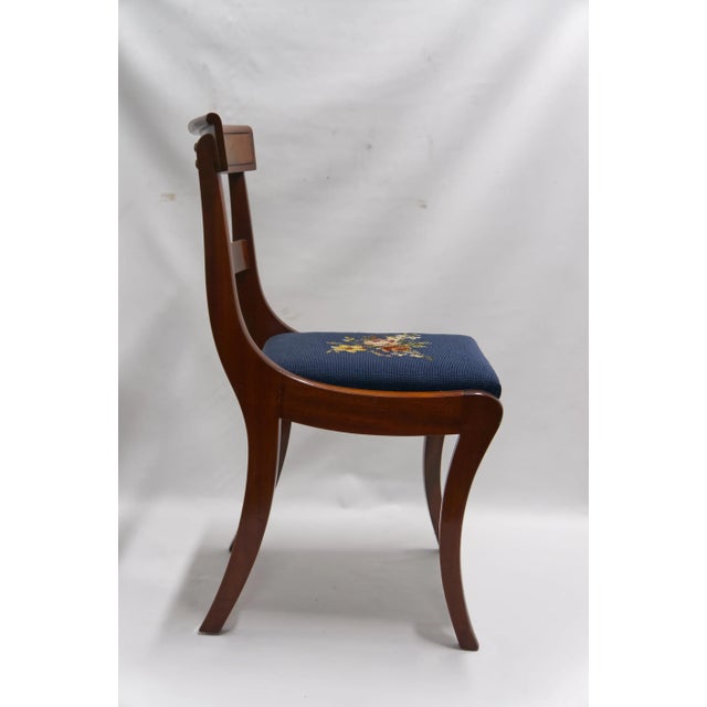 Victorian Mahogany Finish Dining Chairs With Floral Needlepoint Seats Set of 4 For Sale - Image 3 of 12