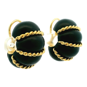Vintage Seaman Schepps 18k Gold and Carved Wood Statement Clip Earrings, A Pair