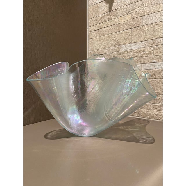 This eye-catching piece is an iridescent art glass handkerchief vase, also known by its traditional Italian name,...