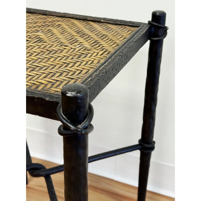 Wood Vintage Hammered Cast Iron Woven Top Table For Sale - Image 7 of 8