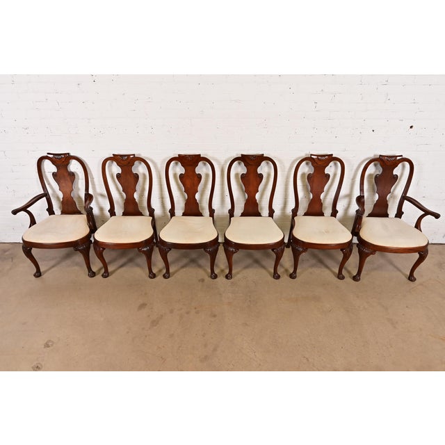 1980s Baker Furniture Georgian Carved Mahogany Dining Chairs, Set of Six For Sale - Image 5 of 12