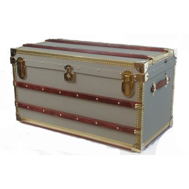 The School of Paris Custom Built Steamer Trunk With Brass Details For Sale - Image 3 of 7