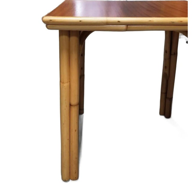 Restored Rattan Three-Strand Arched Legs Side and Drink Table With a Solid Mahogany Top For Sale - Image 4 of 5