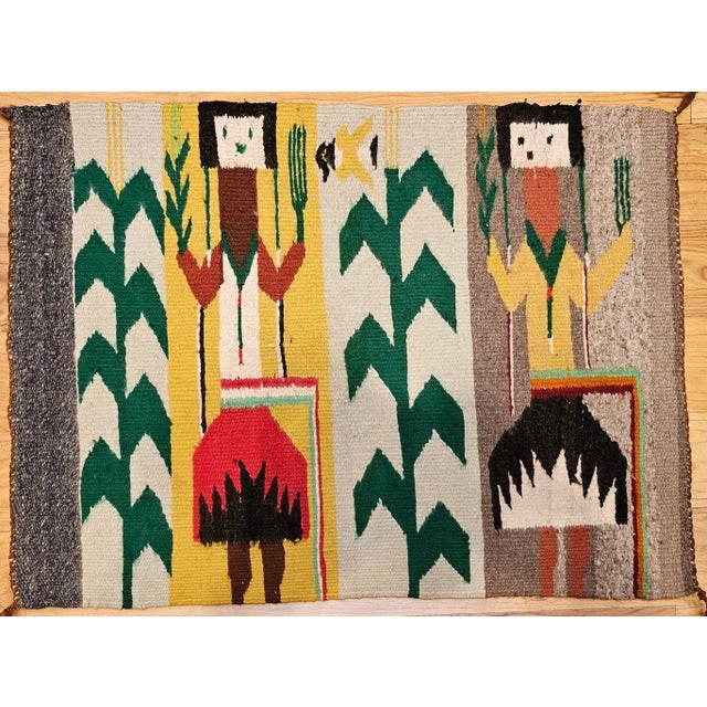 Vintage Native American Yei Rug, Handwoven Wool, Navajo Deity Pictorial Pattern, 20” X 26” For Sale - Image 11 of 12