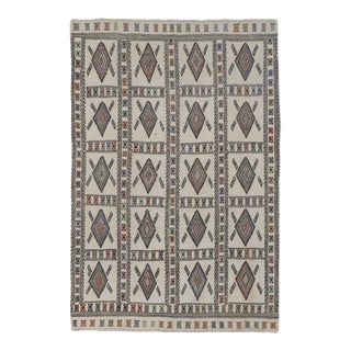 Handwoven Turkish Kilim Rug Pastel Colors Area Rug Petite Braided Kilim 5'2'' X 7'6'' For Sale