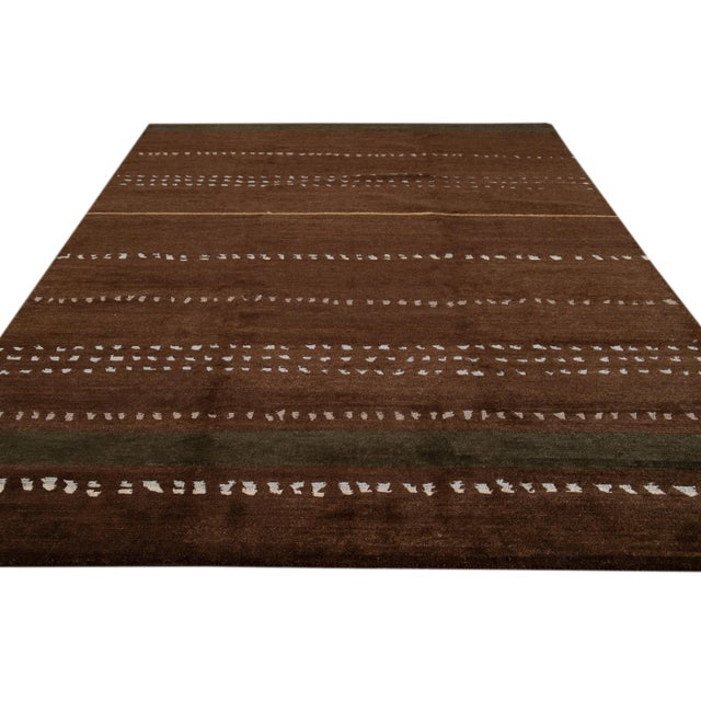 Contemporary Brown Modern Tibetan Lama Wool Rug For Sale - Image 3 of 11