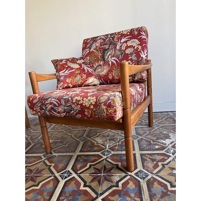 Wood Scandinavian Armchair with Botanical Print, 1960s For Sale - Image 7 of 11