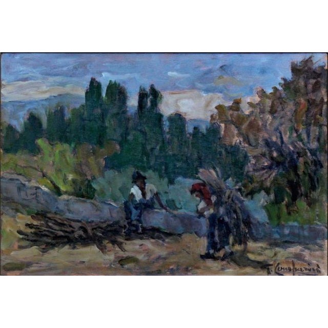 Giuseppe COMPARINI Wood harvest, 1969 Oil on canvas The work is signed at the bottom right Dimensions : 35 x 50 cm This...