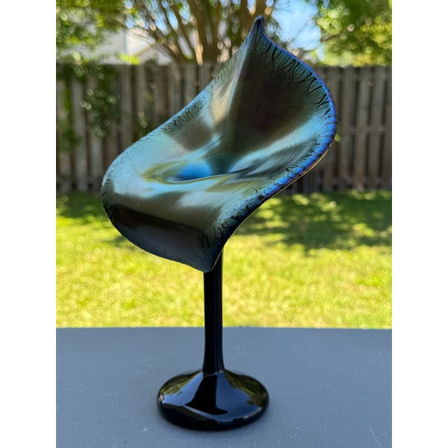 1980s Stuart Abelman Iridescent Studio Art Glass "Jack in the Pulpit" Vase For Sale - Image 9 of 14