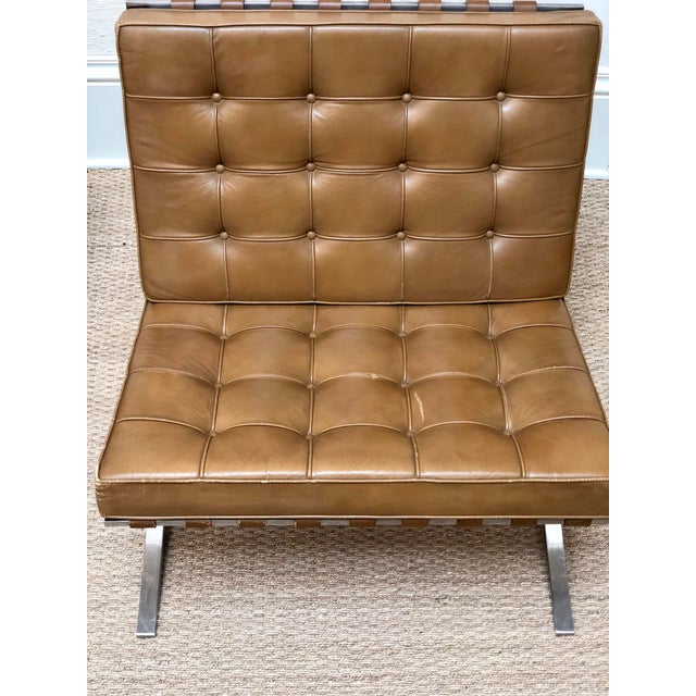 Pair of Camel Leather Early Original Knoll Barcelona Chairs | Chairish