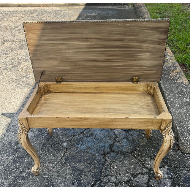 Antique French Louis XV Style Carved Wood Bench With Floral Needlepoint Seat For Sale - Image 4 of 5