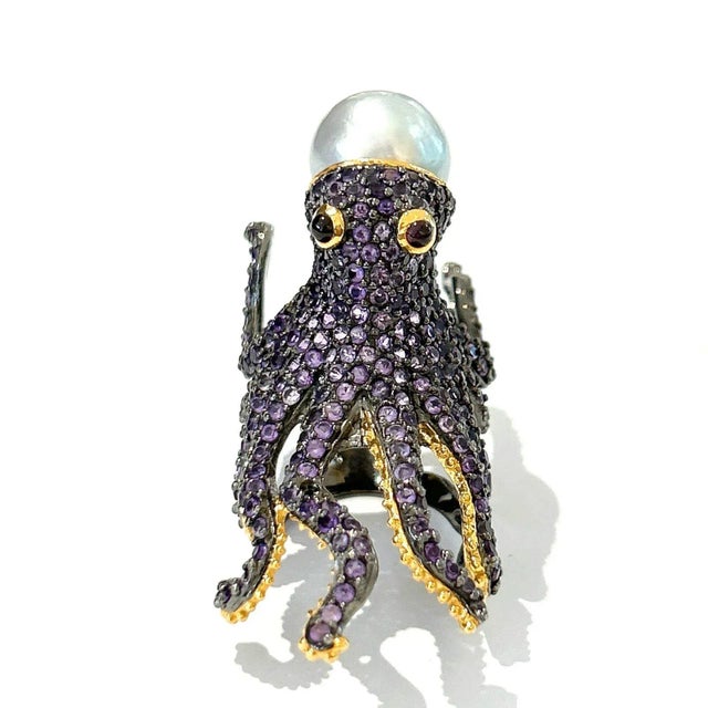 Not Yet Made - Made To Order Bochic “Orient” Pink/Purple Amethyst & South Sea Pearl Ring in 18k Gold & Silver Size Us 7 For Sale - Image 5 of 5