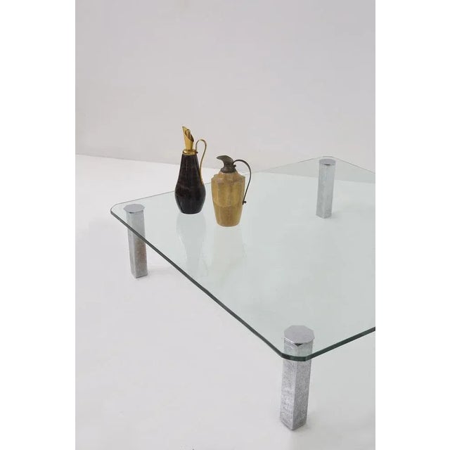1970s Vintage Italian Glass Coffee Table with Metal Feet, 1970s For Sale - Image 5 of 9