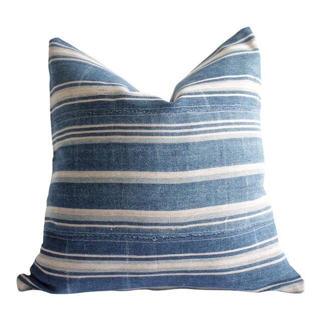 Vintage Blue Stripe African Mali Mud Cloth Textile Pillow Chairish