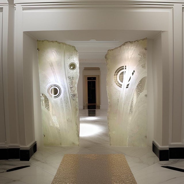 1990s 1990s Artist Deigned Custom Etched Glass Panels in Post Modern Art Style - a Pair For Sale - Image 5 of 12