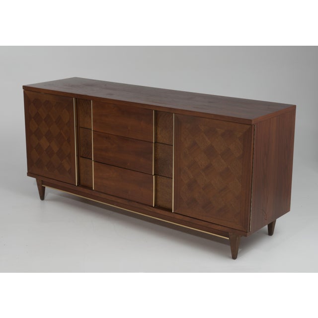 Vintage Witz The Basic Line Furniture Mid Century Marquetry Burl Walnut Brass Dresser 1960s Chairish
