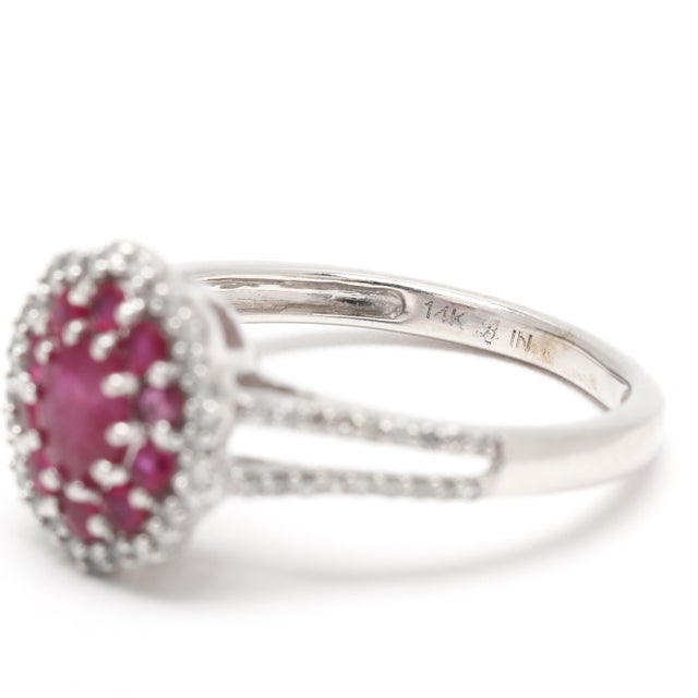 Early 21st Century 0.85ctw Ruby & Diamond Oval Cluster Ring, 14k White Gold, Ring Size 6 For Sale - Image 5 of 6