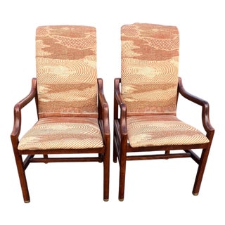 Henredon Campaign Oak Pair Armchairs For Sale