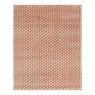 Rug & Kilim’s Modern Block Print Rug in Pink with Cream Floral Patternn - 12x15 For Sale