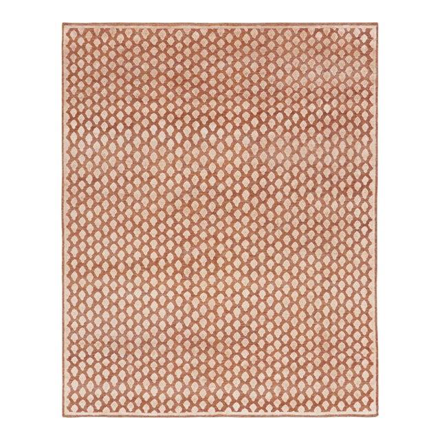 Rug & Kilim’s Modern Block Print Rug in Pink with Cream Floral Patternn - 12x15 For Sale