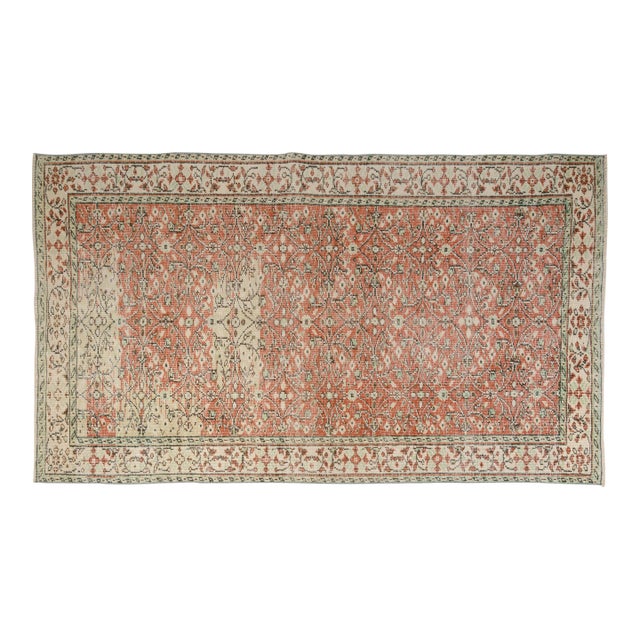 Vintage Turkish Area Rug, Floral Anatolian Design, Handwoven Wool For Sale