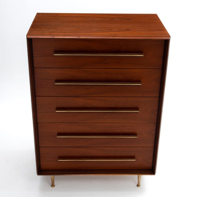 Brown 1950s Widdicomb Five Drawer Walnut Chest t.h. Robsjohn Gibbings For Sale - Image 8 of 12
