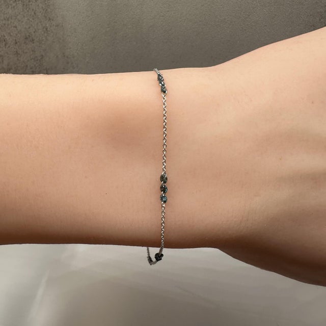 Blue Diamond Station Bracelet in 14kt White Gold – 0.80ctw, Adjustable, New For Sale - Image 4 of 5