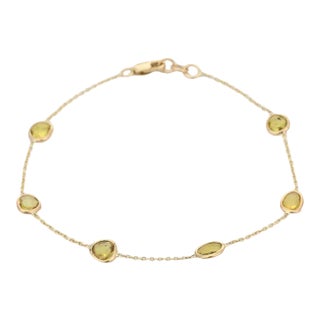 Vivid 3.42ct Yellow Sapphire Link Chain Birthstone Bracelet in 18k Solid Gold For Sale