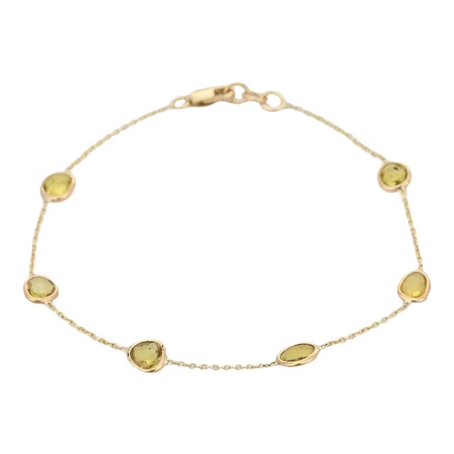 Vivid 3.42ct Yellow Sapphire Link Chain Birthstone Bracelet in 18k Solid Gold For Sale