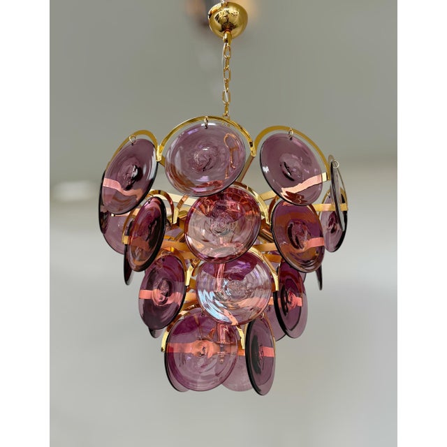 Italian Italian Tiered Murano Disco Chandelier by Fabio LTD For Sale - Image 3 of 13