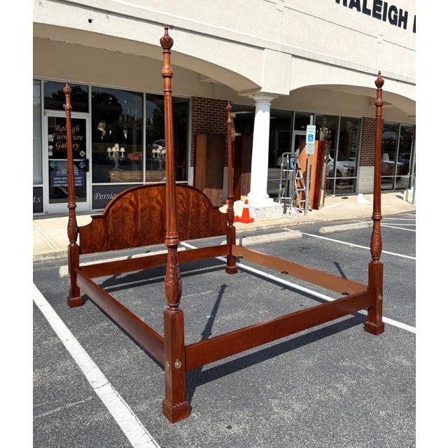 Baker Furniture Company Baker Furniture King Size Flamed Mahogany Georgian Style Poster Bed Frame For Sale - Image 4 of 13