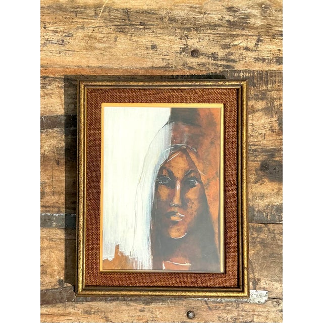 Mid-Century Modern Vintage Original Abstract Portrait of Woman For Sale - Image 3 of 12
